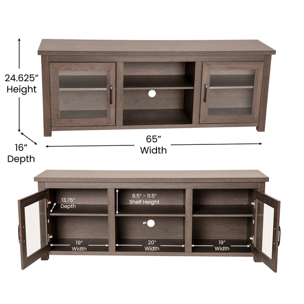 Black Wash |#| Classic TV Stand for up to 80" TVs-Glass Fronted Doors-Modern Black Wash Finish