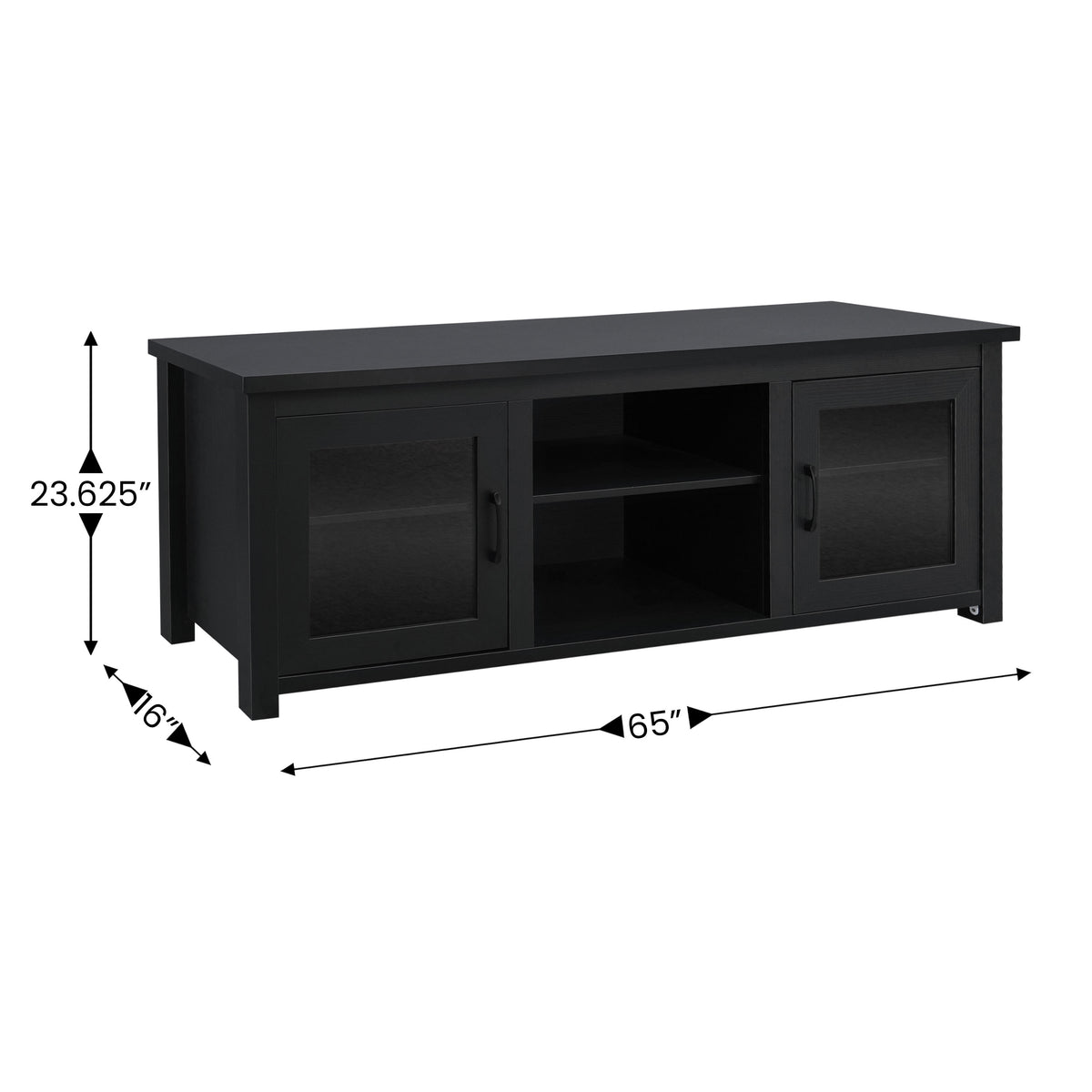 Black |#| Classic TV Stand for up to 80" TVs-Glass Fronted Doors-Modern Black Finish