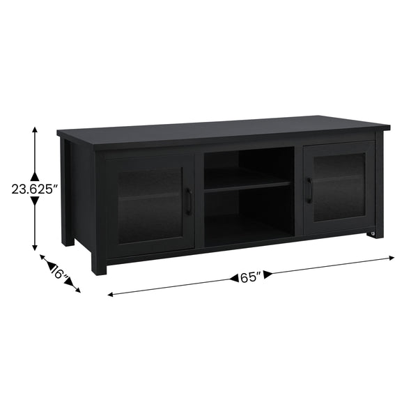 Black |#| Classic TV Stand for up to 80" TVs-Glass Fronted Doors-Modern Black Finish