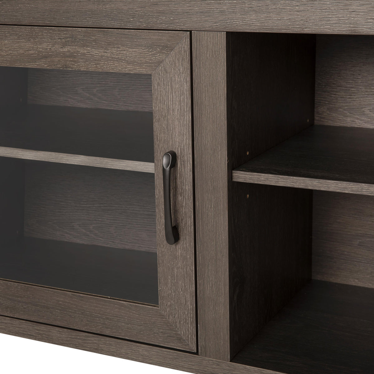 Black Wash |#| Classic TV Stand for up to 80" TVs-Glass Fronted Doors-Modern Black Wash Finish