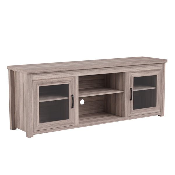 Gray Wash Oak |#| Classic TV Stand up to 80" TVs-Glass Fronted Doors-Modern Gray Wash Oak Finish