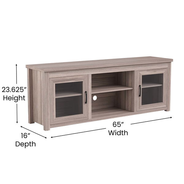 Gray Wash Oak |#| Classic TV Stand up to 80" TVs-Glass Fronted Doors-Modern Gray Wash Oak Finish