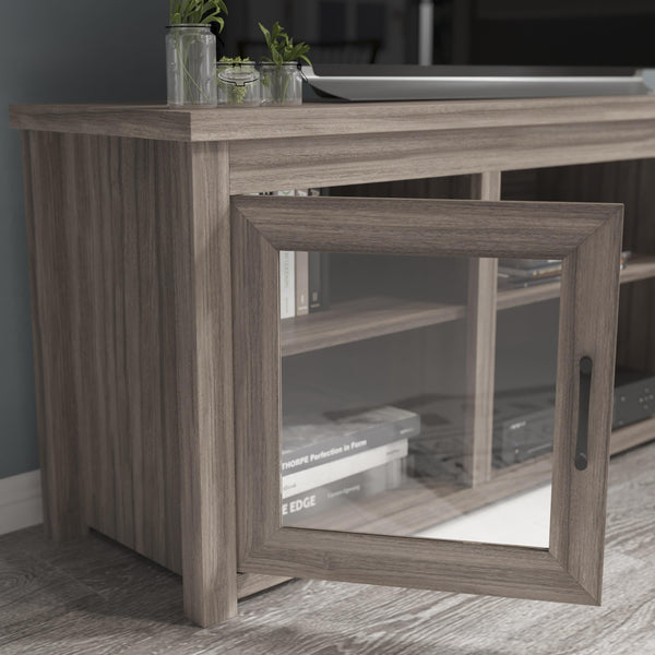 Gray Wash Oak |#| Classic TV Stand up to 80" TVs-Glass Fronted Doors-Modern Gray Wash Oak Finish