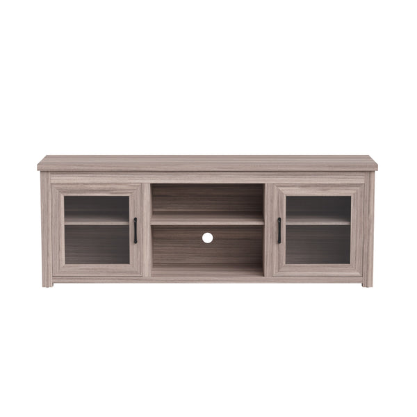 Gray Wash Oak |#| Classic TV Stand up to 80" TVs-Glass Fronted Doors-Modern Gray Wash Oak Finish