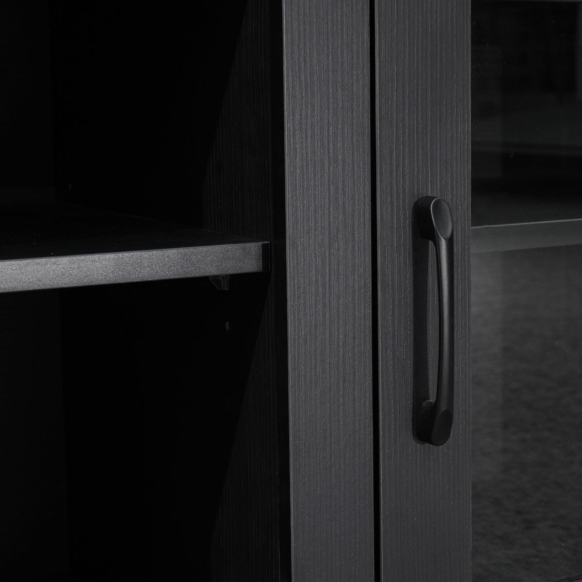 Black |#| Classic TV Stand for up to 80" TVs-Glass Fronted Doors-Modern Black Finish