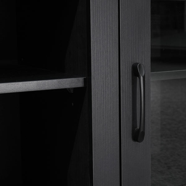 Black |#| Classic TV Stand for up to 80" TVs-Glass Fronted Doors-Modern Black Finish