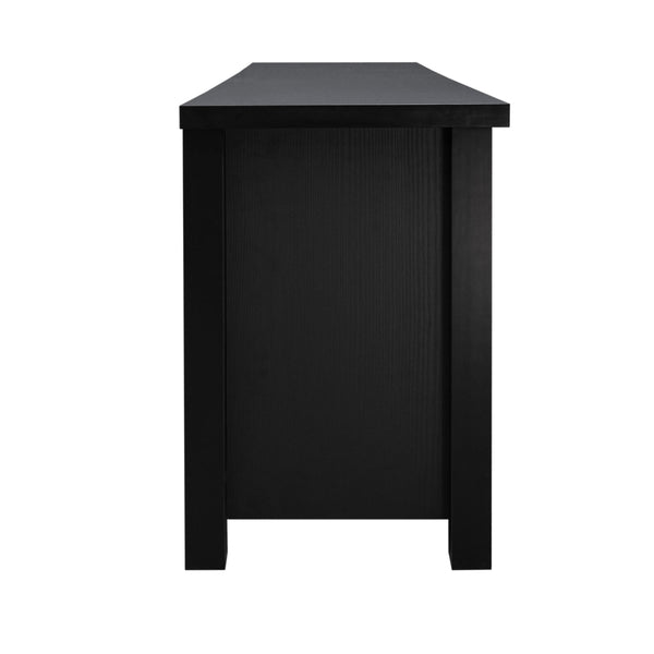 Black |#| Classic TV Stand for up to 80" TVs-Glass Fronted Doors-Modern Black Finish