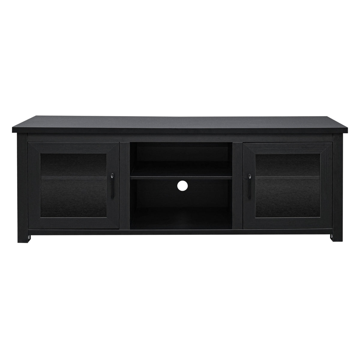 Black |#| Classic TV Stand for up to 80" TVs-Glass Fronted Doors-Modern Black Finish