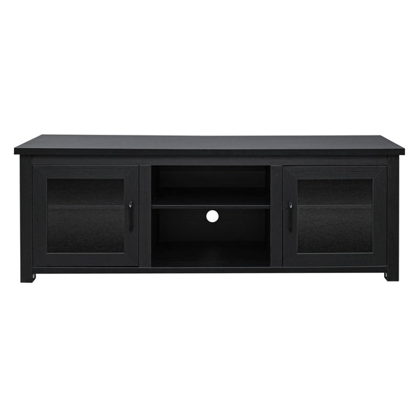 Black |#| Classic TV Stand for up to 80" TVs-Glass Fronted Doors-Modern Black Finish