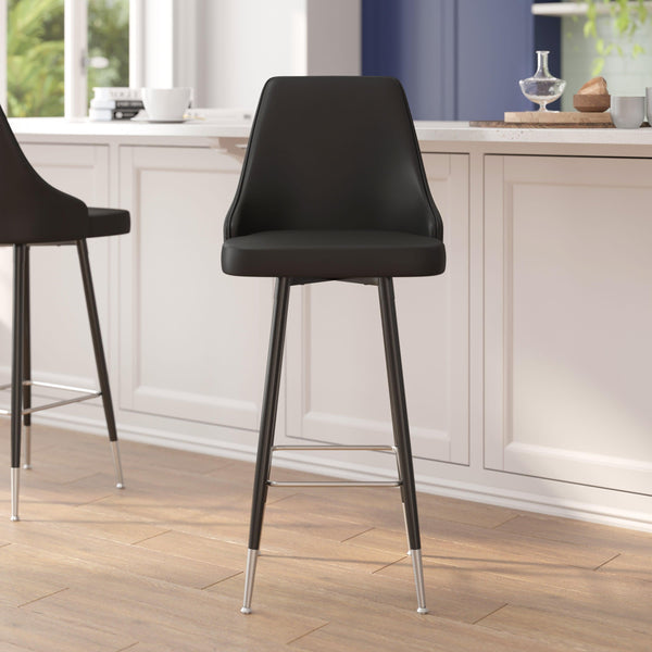 Black |#| Commercial Black LeatherSoft Bar Height Stools with Chrome Accents - 2 Pack