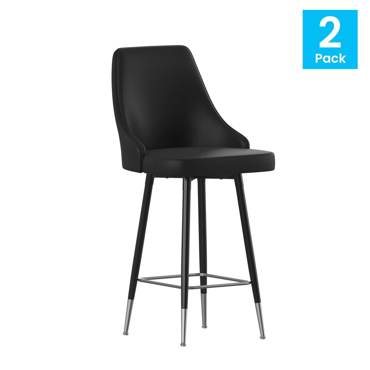 Black |#| Commercial Black LeatherSoft Counter Height Stools with Chrome Accents - 2 Pack