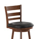 Black Vinyl/Antique Oak Frame |#| 30inch Ladderback Wooden Swivel Stool - Padded Seat-Antique Oak/Black Faux Leather