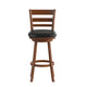 Black Vinyl/Antique Oak Frame |#| 30inch Ladderback Wooden Swivel Stool - Padded Seat-Antique Oak/Black Faux Leather