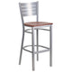 Cherry Wood Seat/Silver Frame |#| Silver Slat Back Metal Restaurant Barstool - Cherry Wood Seat