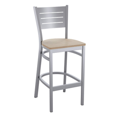 Silver Slat Back Metal Restaurant Barstool - View 1