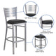 Black Vinyl Seat/Silver Frame |#| Silver Slat Back Metal Restaurant Barstool - Black Vinyl Seat