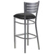 Black Vinyl Seat/Silver Frame |#| Silver Slat Back Metal Restaurant Barstool - Black Vinyl Seat