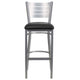 Black Vinyl Seat/Silver Frame |#| Silver Slat Back Metal Restaurant Barstool - Black Vinyl Seat