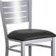 Black Vinyl Seat/Silver Frame |#| Silver Slat Back Metal Restaurant Barstool - Black Vinyl Seat