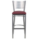Burgundy Vinyl Seat/Silver Frame |#| Silver Slat Back Metal Restaurant Barstool - Burgundy Vinyl Seat