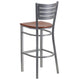 Cherry Wood Seat/Silver Frame |#| Silver Slat Back Metal Restaurant Barstool - Cherry Wood Seat