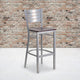 Mahogany Wood Seat/Silver Frame |#| Silver Slat Back Metal Restaurant Barstool - Mahogany Wood Seat