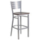 Walnut Wood Seat/Silver Frame |#| Silver Slat Back Metal Restaurant Barstool - Walnut Wood Seat