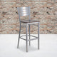 Walnut Wood Seat/Silver Frame |#| Silver Slat Back Metal Restaurant Barstool - Walnut Wood Seat