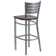 Walnut Wood Seat/Silver Frame |#| Silver Slat Back Metal Restaurant Barstool - Walnut Wood Seat