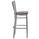 Walnut Wood Seat/Silver Frame |#| Silver Slat Back Metal Restaurant Barstool - Walnut Wood Seat
