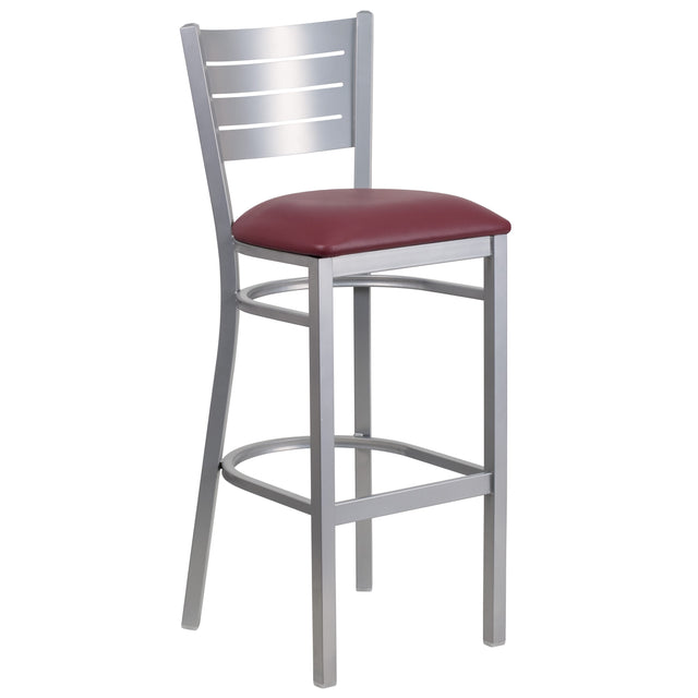 Silver Slat Back Metal Restaurant Barstool - View 1
