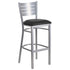 Black Vinyl Seat/Silver Frame |#| Silver Slat Back Metal Restaurant Barstool - Black Vinyl Seat