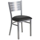 Black Vinyl Seat/Silver Frame |#| Silver Slat Back Metal Restaurant Chair - Black Vinyl Seat
