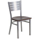 Walnut Wood Seat/Silver Frame |#| Silver Slat Back Metal Restaurant Chair - Walnut Wood Seat