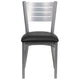 Black Vinyl Seat/Silver Frame |#| Silver Slat Back Metal Restaurant Chair - Black Vinyl Seat