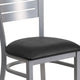 Black Vinyl Seat/Silver Frame |#| Silver Slat Back Metal Restaurant Chair - Black Vinyl Seat