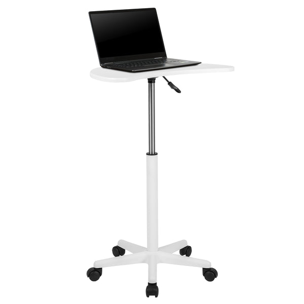 White |#| White Sit to Stand Mobile Laptop Computer Desk - Portable Rolling Standing Desk