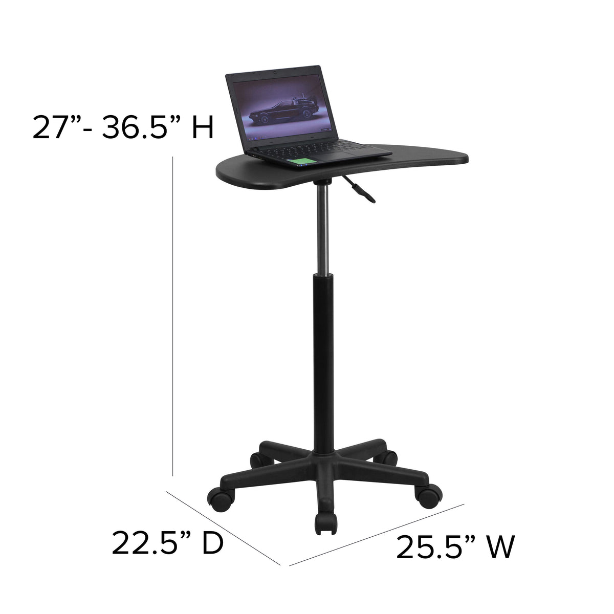 Black |#| Black Sit to Stand Mobile Laptop Computer Desk with Dual Wheel Casters