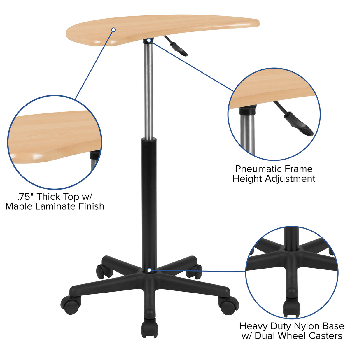 Maple |#| Maple Sit to Stand Mobile Laptop Computer Desk - Portable Rolling Standing Desk