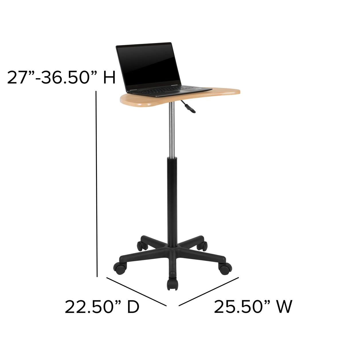 Maple |#| Maple Sit to Stand Mobile Laptop Computer Desk - Portable Rolling Standing Desk