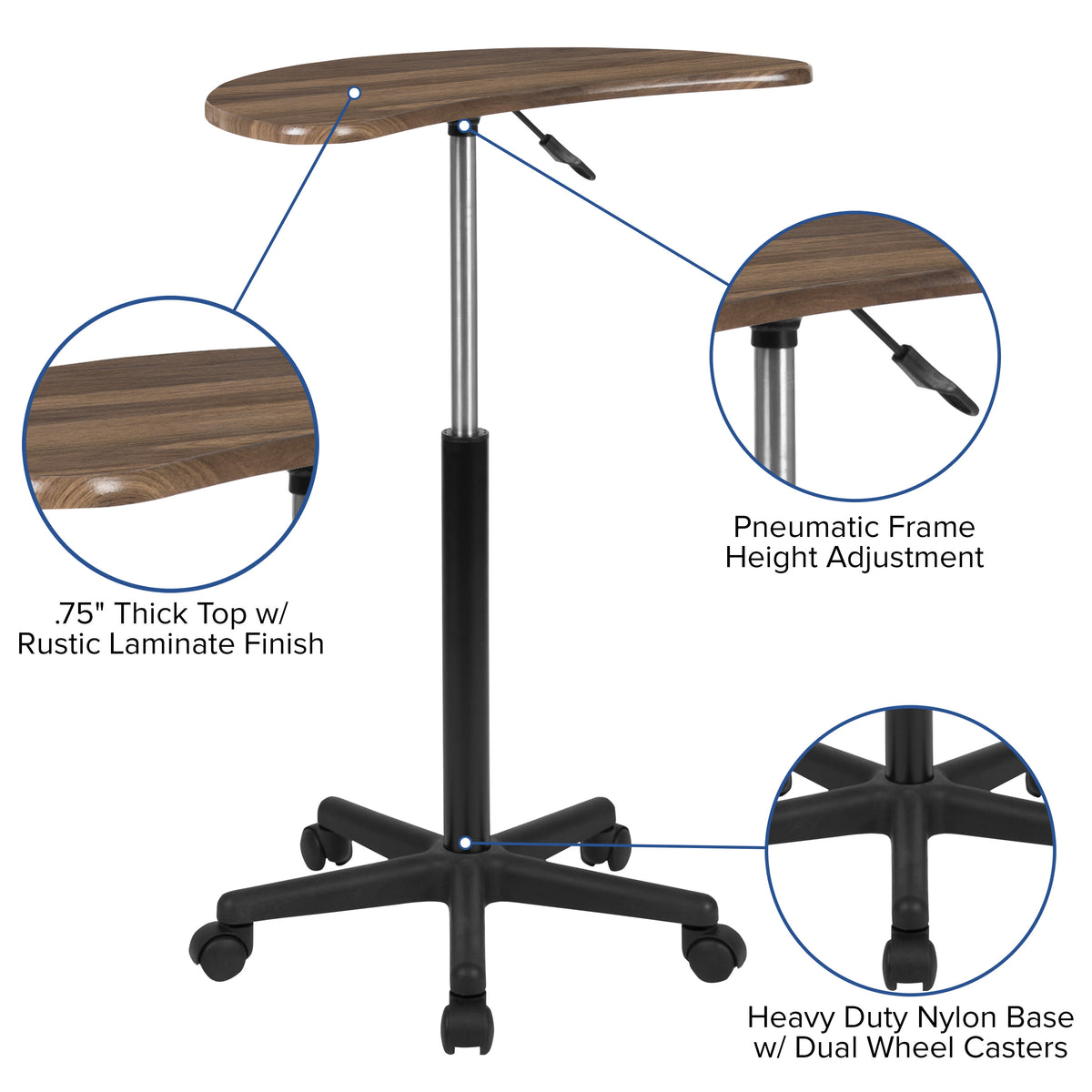 Rustic Walnut |#| Walnut Sit to Stand Mobile Laptop Computer Desk - Portable Rolling Standing Desk