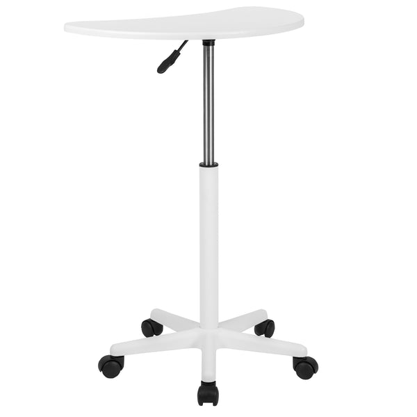 White |#| White Sit to Stand Mobile Laptop Computer Desk - Portable Rolling Standing Desk