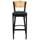 Natural Wood Back/Black Vinyl Seat/Black Metal Frame |#| Black Slat Back Metal Restaurant Barstool - Natural Wood Back, Black Vinyl Seat