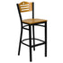 Natural Wood Back/Natural Wood Seat/Black Metal Frame |#| Black Slat Back Metal Restaurant Barstool - Natural Wood Back & Seat