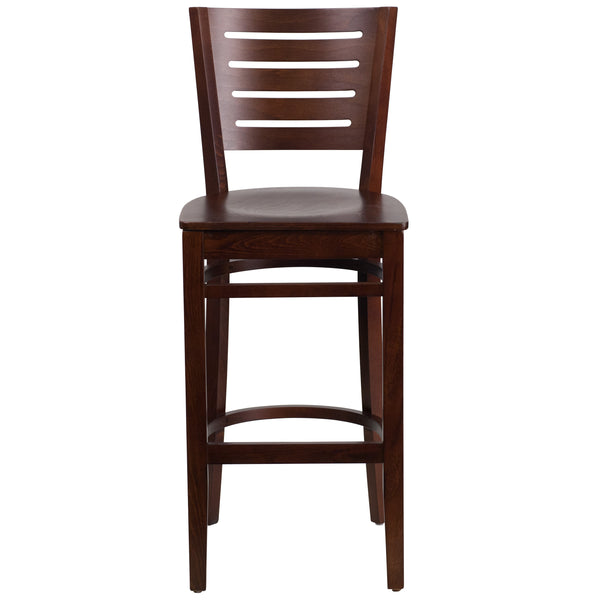 Walnut Wood Seat/Walnut Wood Frame |#| Slat Back Walnut Wood Restaurant Barstool - Hospitality Seating