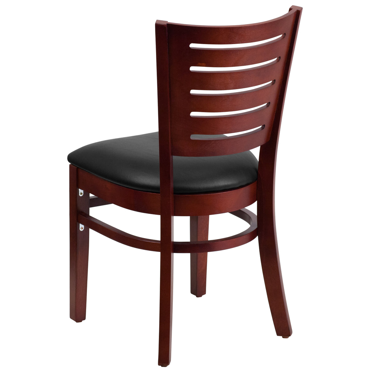 Black Vinyl Seat/Mahogany Wood Frame |#| Slat Back Mahogany Wood Restaurant Chair - Black Vinyl Seat