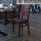 Black Vinyl Seat/Walnut Wood Frame |#| Slat Back Walnut Wood Restaurant Chair - Black Vinyl Seat