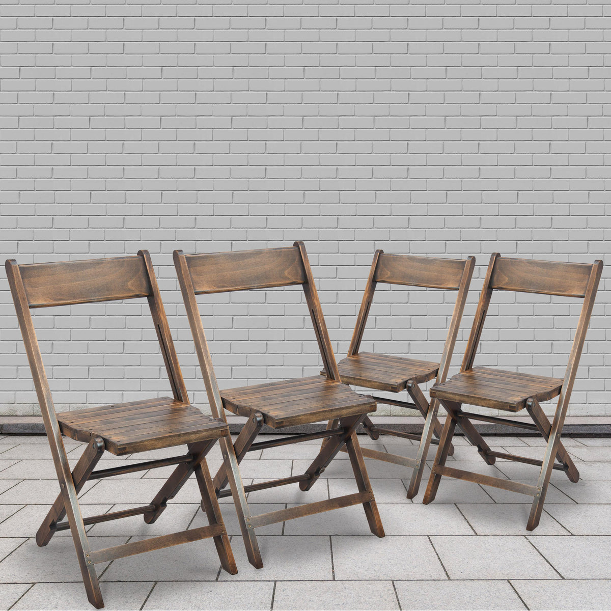 Slatted Wood Folding Wedding Chair - Event Chair - Antique Black, Set of 4