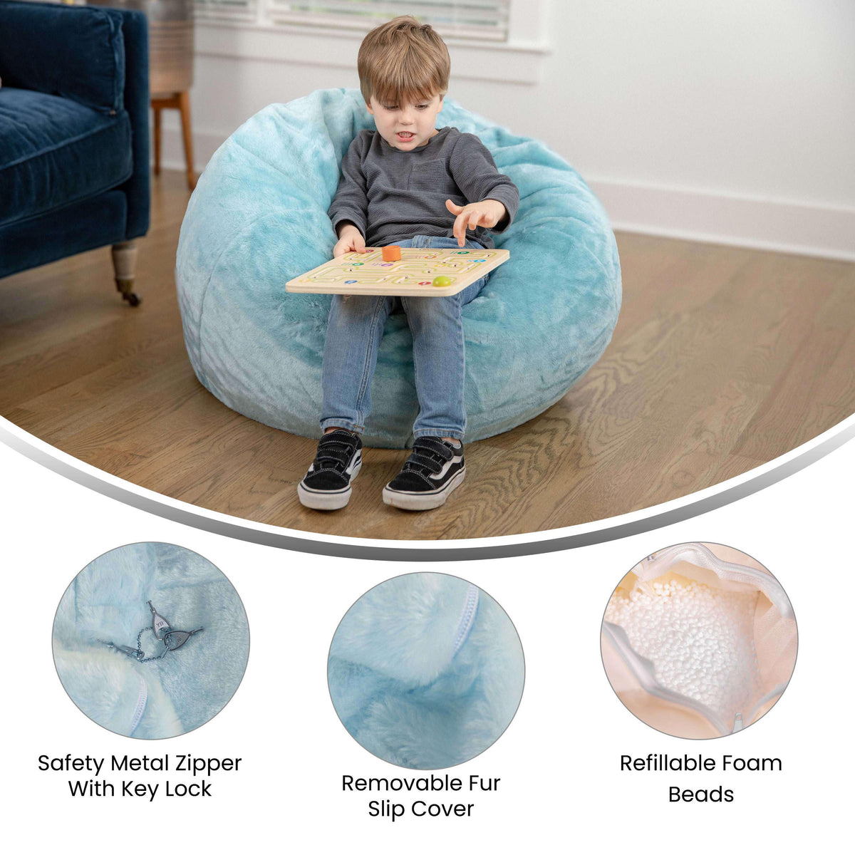 Teal Furry |#| Small Teal Furry Refillable Bean Bag Chair for Kids and Teens