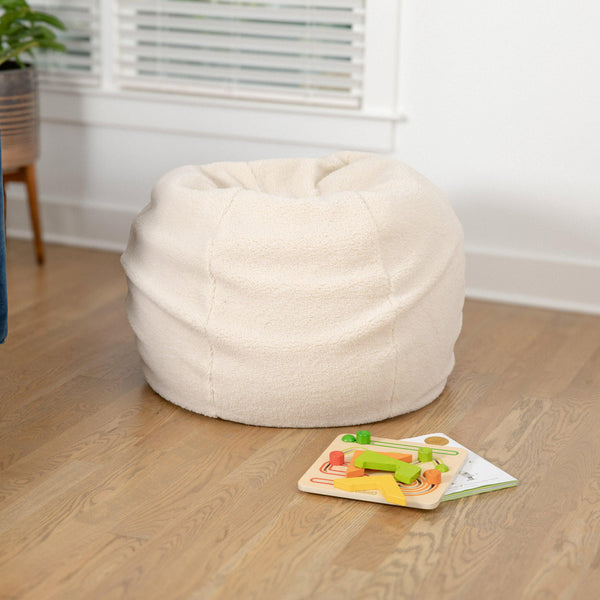 Natural Sherpa |#| Small Faux Sherpa Refillable Bean Bag Chair for Kids and Teens - Natural